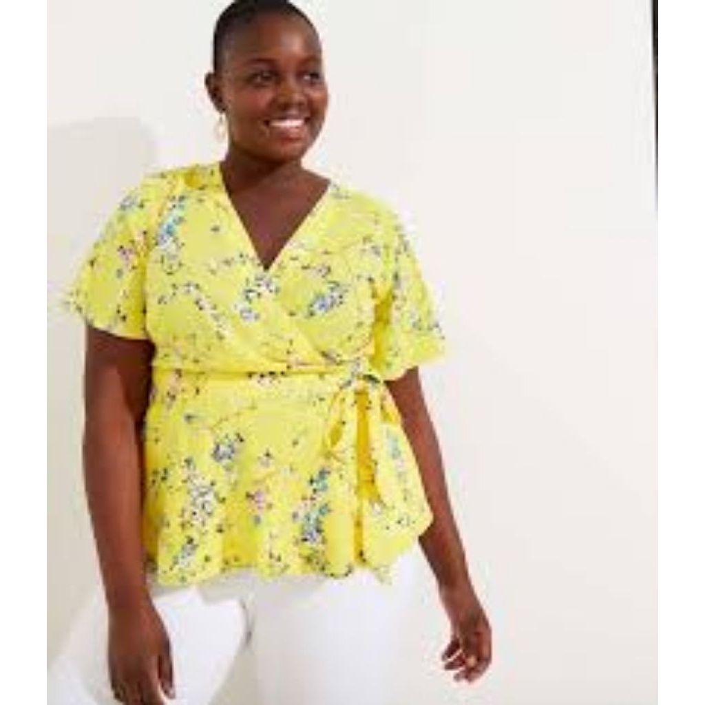 Yellow wrap floral blouse big size LOFT