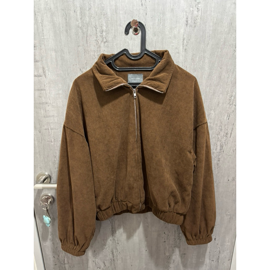 THIS IS APRIL KENNY BROWN OUTER CORDUROY FULL ZIPPER JACKET TOP