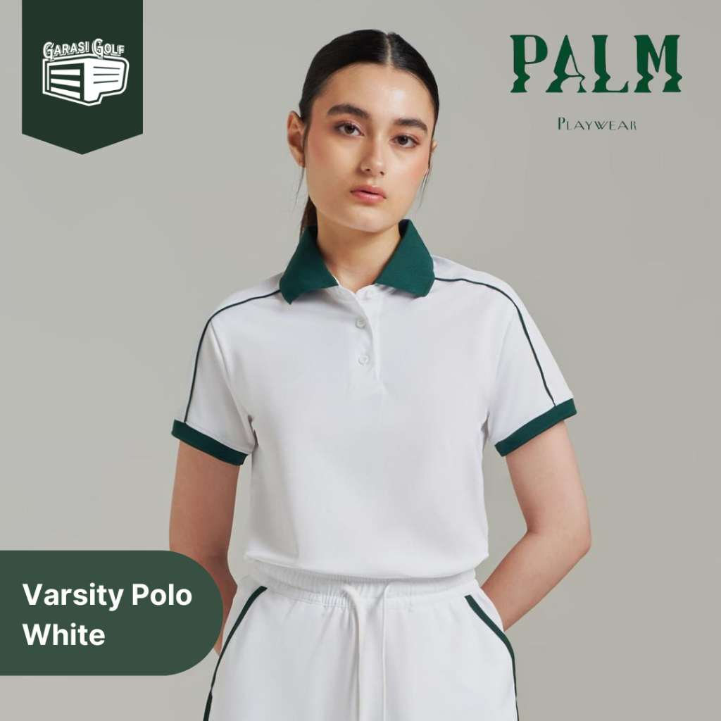 PALM Womens Varsity Polo White - Kaos Polo Golf Tennis Padel Wanita