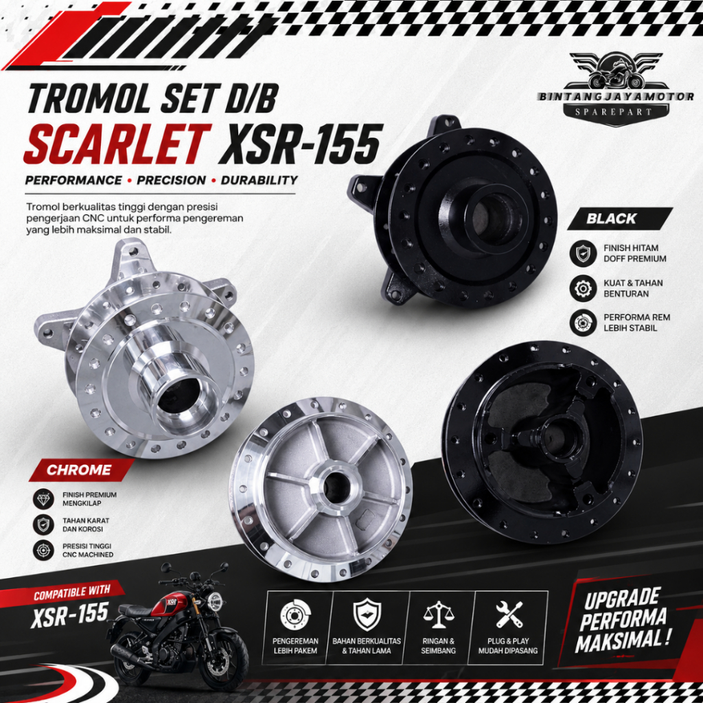 Tromol Hub Set Depan & Belakang XSR-155 "Original Scarlet"