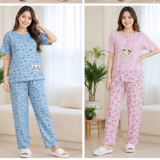SIE LIE LD 106cm Ukuran Standar Baju Bahan Kaos Premium Tidur Wanita Dewasa Setelan Piyama Wanita De