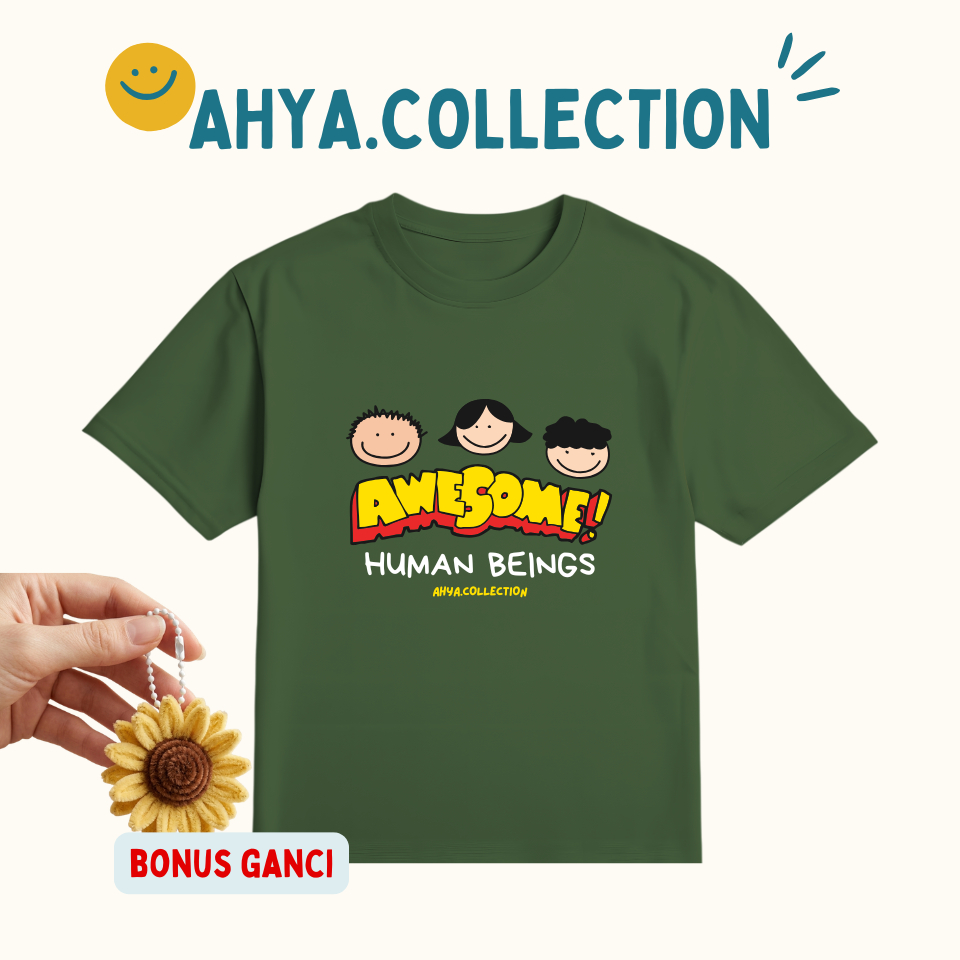 Ahya Collection Kaos Anak Laki Laki Gambar Kartun Lucu Awesome Human Beings | Baju Atasan Anak Cowok