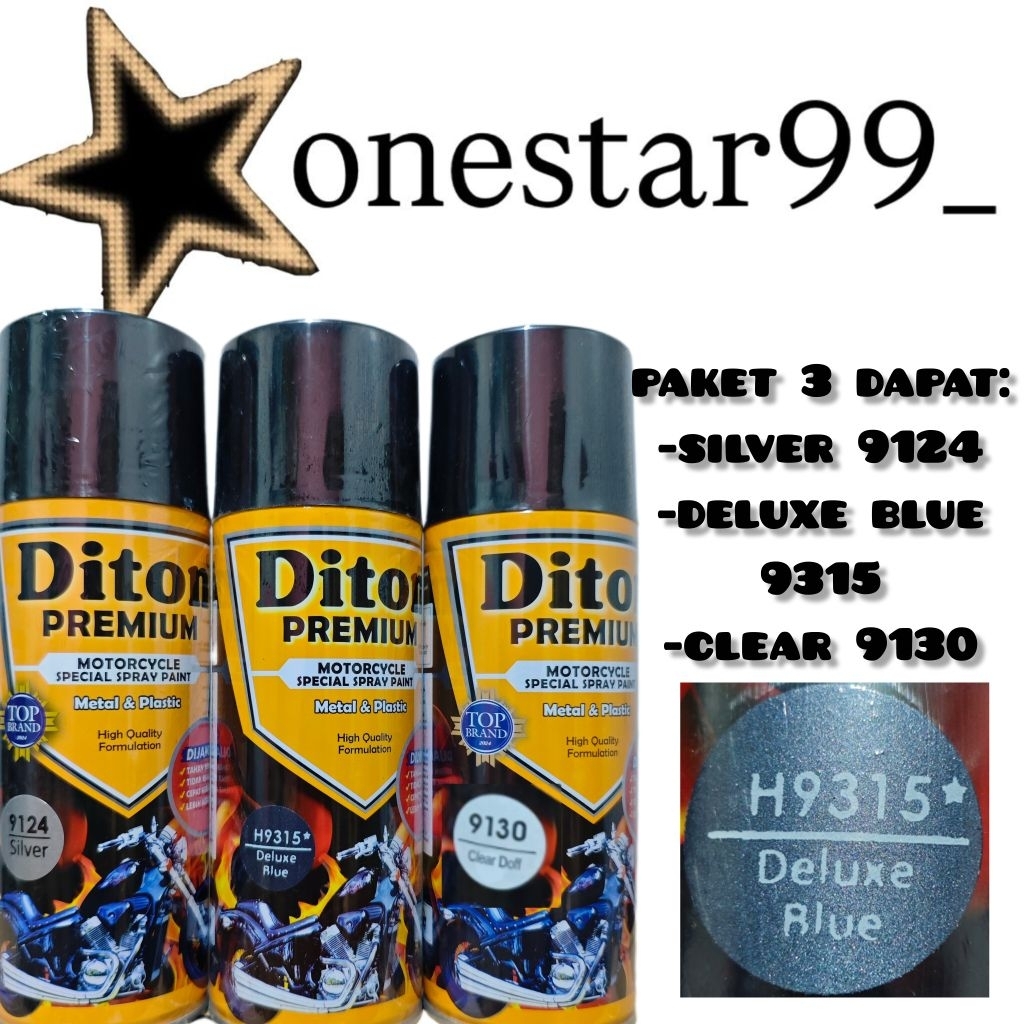 Pilok Pilox Pylox Cat Diton Premium Paket 3 Kaleng Deluxe Blue 9315 Biru Metalik Silver 9124 Primer 