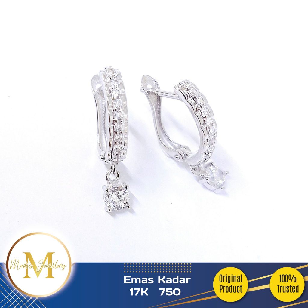 MODIS JEWELLERY - Anting Jepit Roxe Putih - Emas 17k  750
