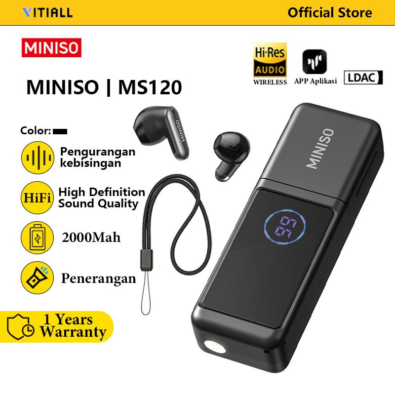 MINISO MS120 Bluetooth Headset 3 in 1 AI Translation Power Bank 2000mAh Senter High Power LED Displa