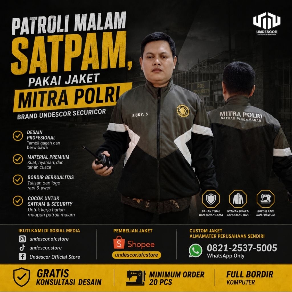 Jaket Mitra Polri Satpam Tracktop Jaket Sport Security Jaket Parasut Outdoor Full Bordir Komputer Cu