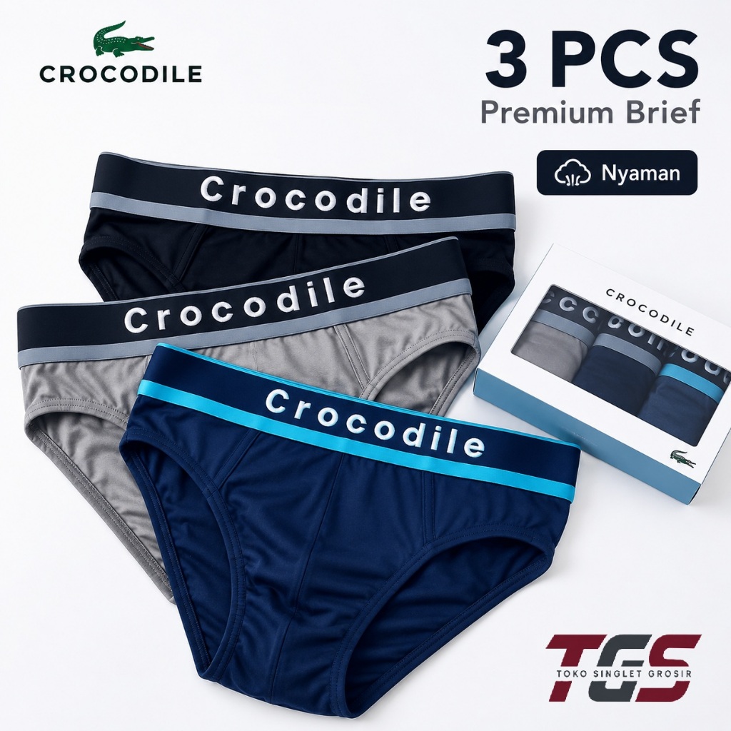 ( 3 Pcs ) Celana Dalam Pria Crocodile 521-234 Jumbo Anti Bakteri | CD Pria Crocodile 234