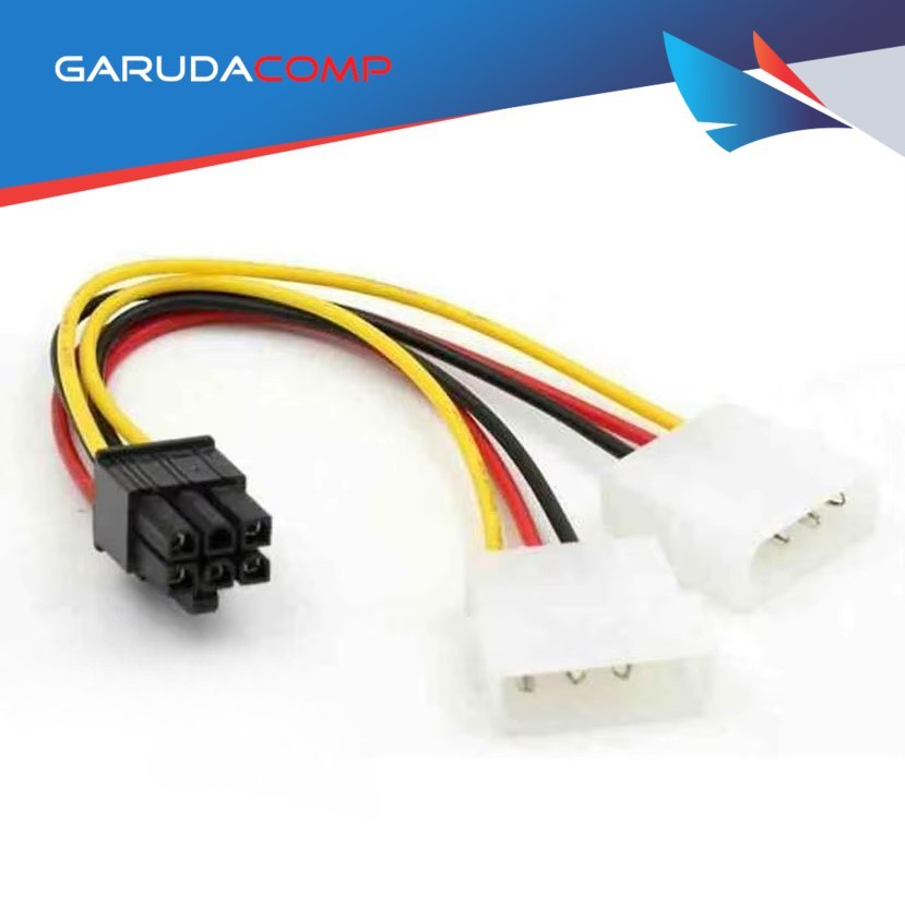 Kabel Power VGA 6 pin to Dual Molex 6pin PCIE ke 2 Molex