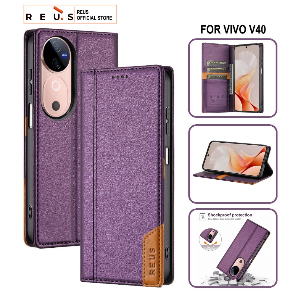 Reus Leather Case Flip Vivo V40 Premium Magnet Shockproof Cover - REUS Official Store