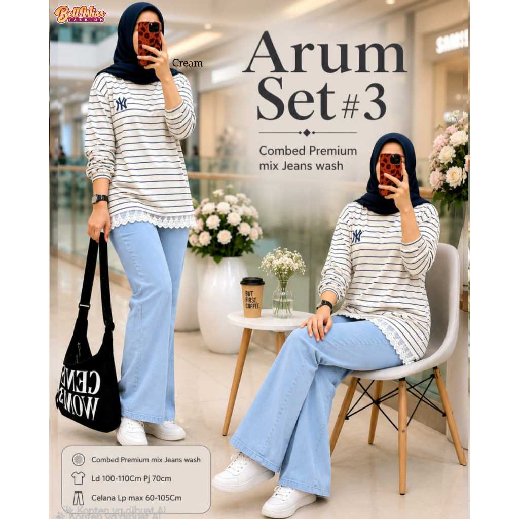 ARUM SET WANITA LD 100 MOTIF TERBARU SETELAN WANITA CELANA JEANS PANJANG SIZE XL