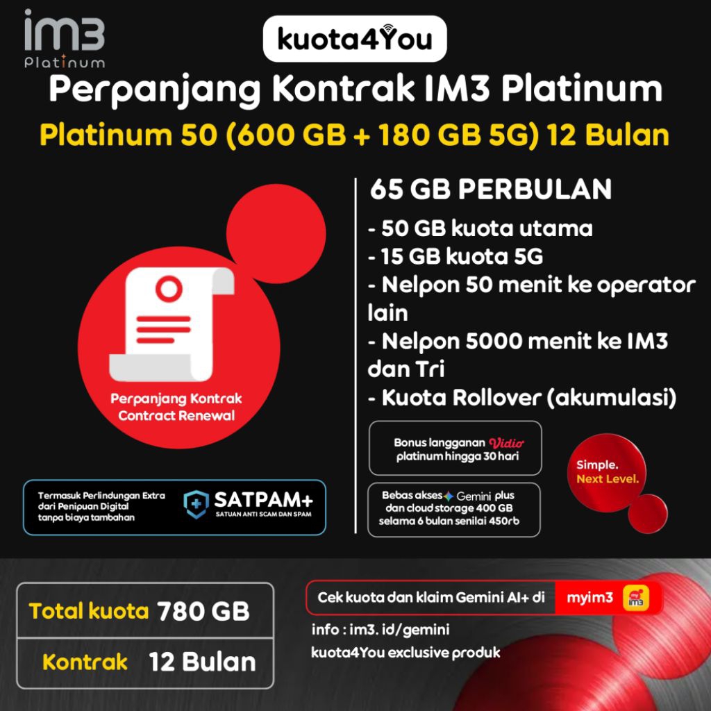 Perpanjang Kontrak IM3 Platinum 50