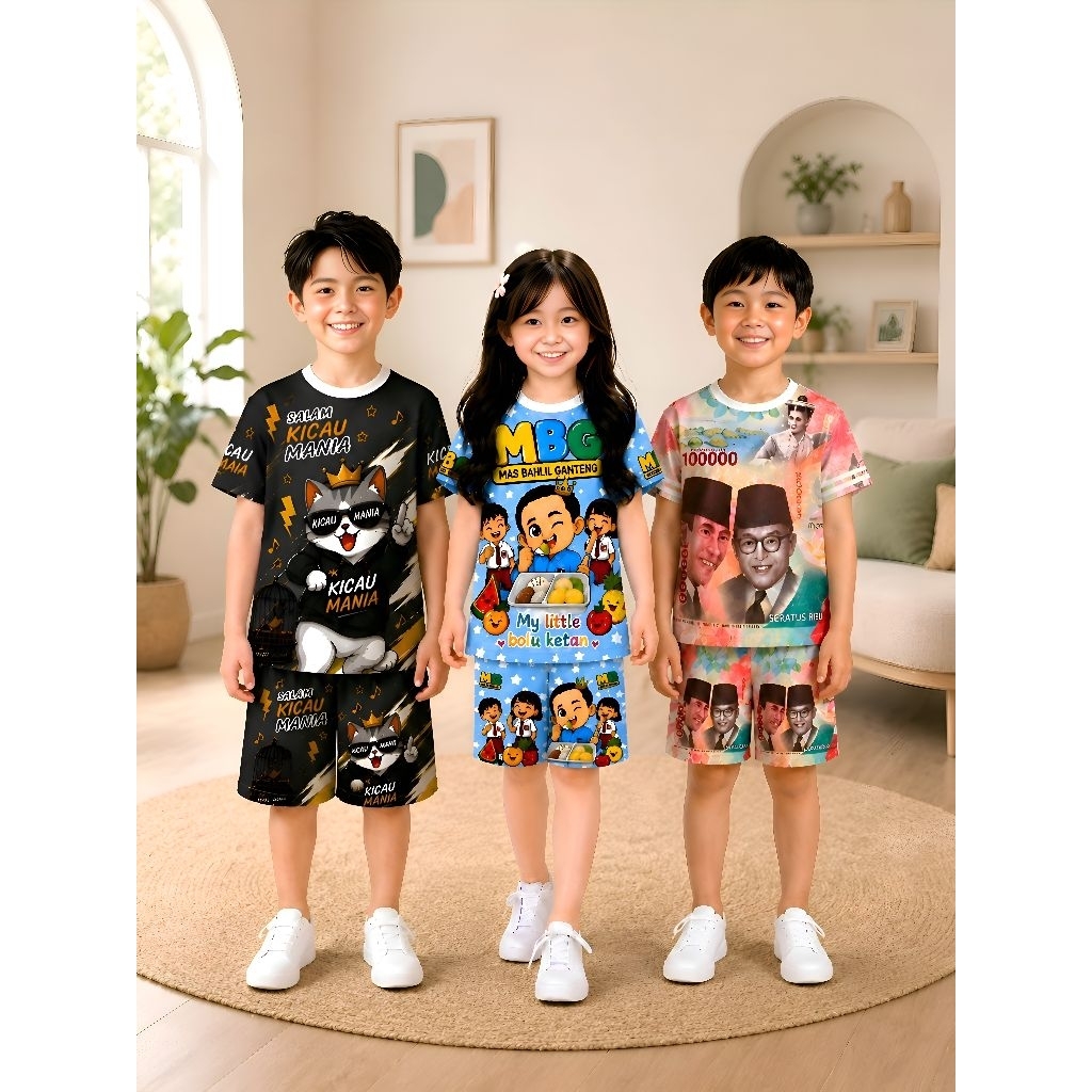 fen_ss baju setelan harian anak limited edition motif printing fullprint gambar viral 1-9tahun laki-