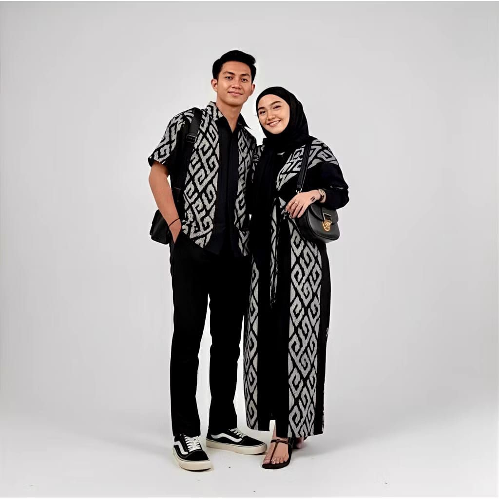 GAMIS RAISA HITAM MOTIF 3 - GAMIS TENUN - BAJU TENUN - COUPLE BUSANA TENUN IKAT