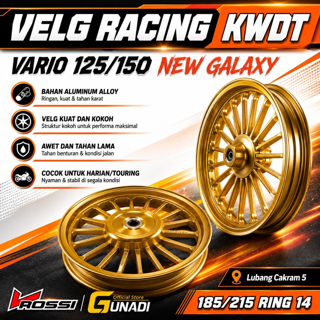 VRossi Velg Venom Galaxy Vario 125 / Vario 150 Ring 14 KWDT Model Daytona Dokar Palang 18  Tapak Leb
