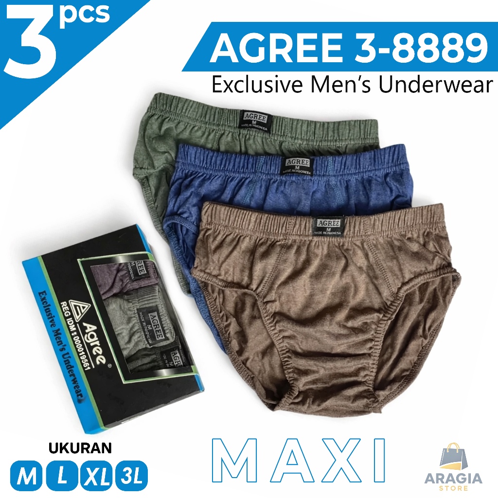 3 Celana Dalam Pria - AGREE 8889 - BIRU - CD REMAJA DEWASA Underwear MAXI