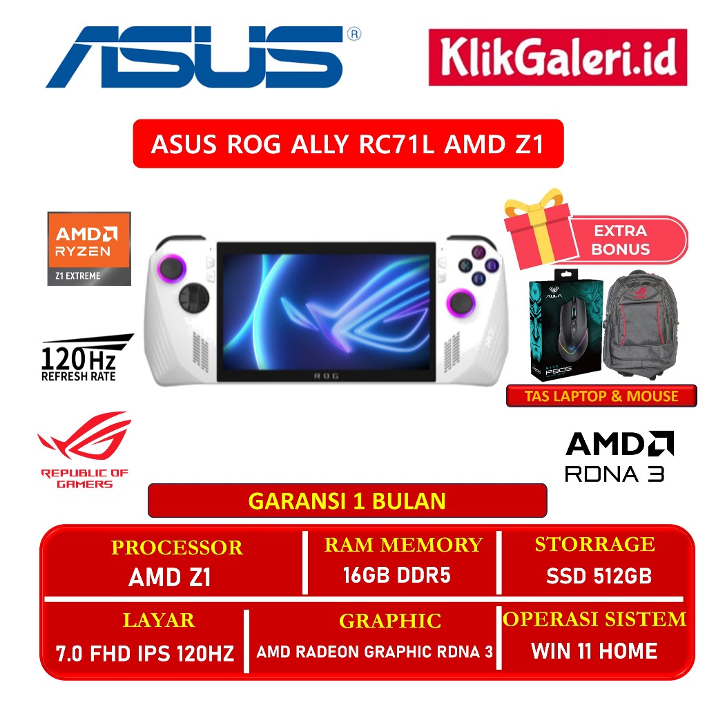 ASUS ROG Ally RC71L AMD Z1 | 16GB | 512GB | 120Hz | Windows 11 White SECOND