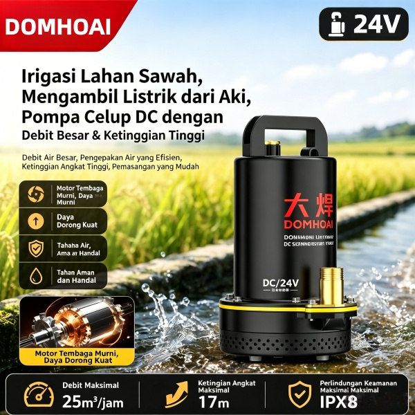 DOMHOAI pompa celup dc 12 volt Pompa Air Kolam Celup Submersible Water Pump Air Celup Pompa Air Celu