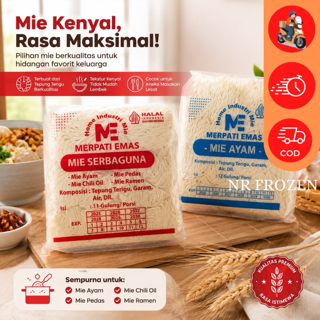 Merpati Emas Mie Ayam & Mie Serbaguna Frozen | Mie Basah 11-12 Gulung | Halal N1506