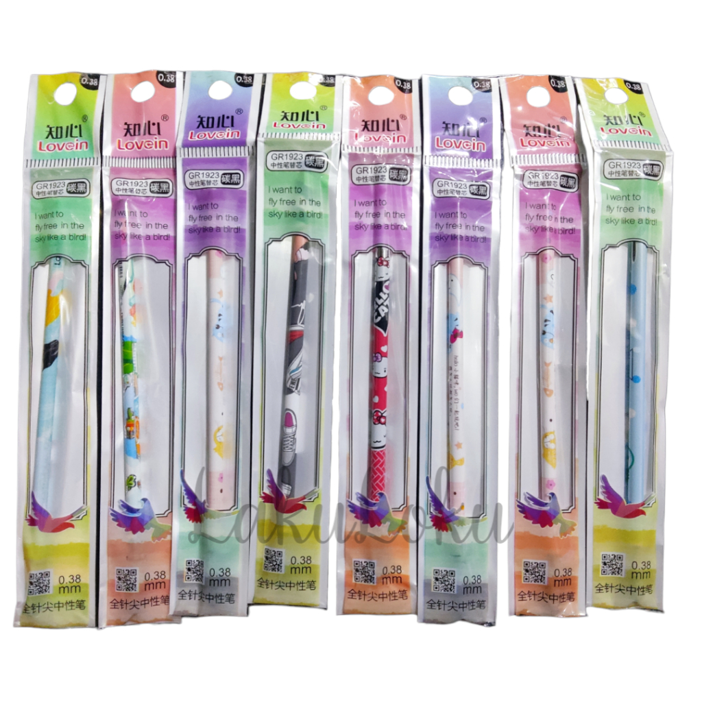 (PCS) Refill Bolpoin Gel / Isi Bolpen Gel Fancy Lovein Tinta Hitam 0.38