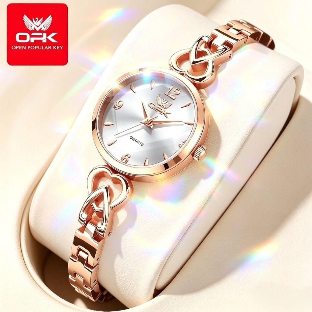 OPK Jam Tangan Wanita Anti Air Luxury Elegan Rosegold Analog Berlian Quartz Watch