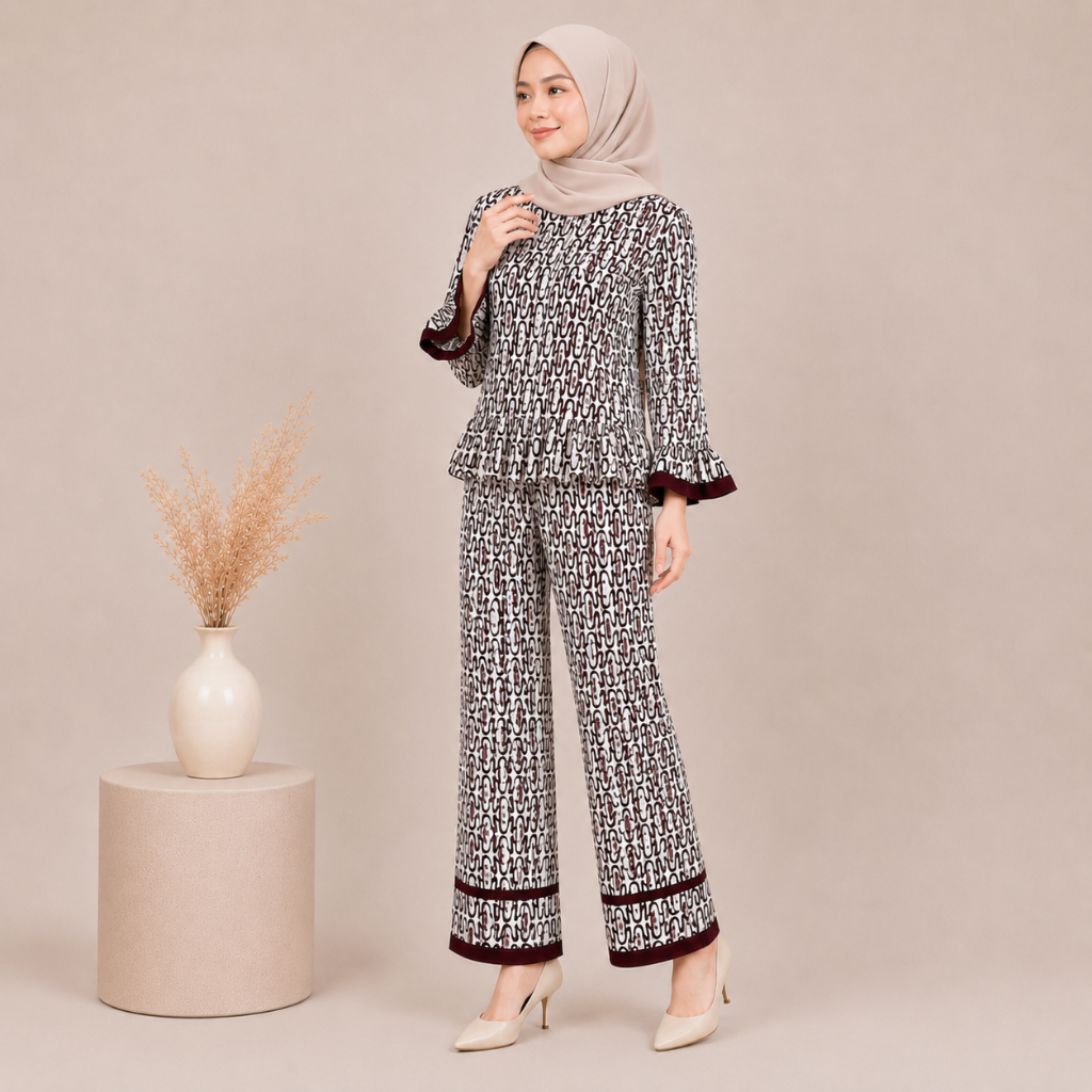 ADDISHA Set Rayon Setelan Baju Muslim Kekinian Piyama Baju Tidur - Kezara Mono Abu