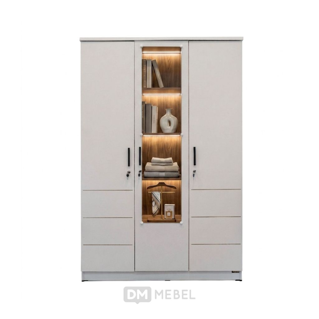 DM Mebel Lemari Pakaian Pintu 3 LP 3P KF White Super PRB