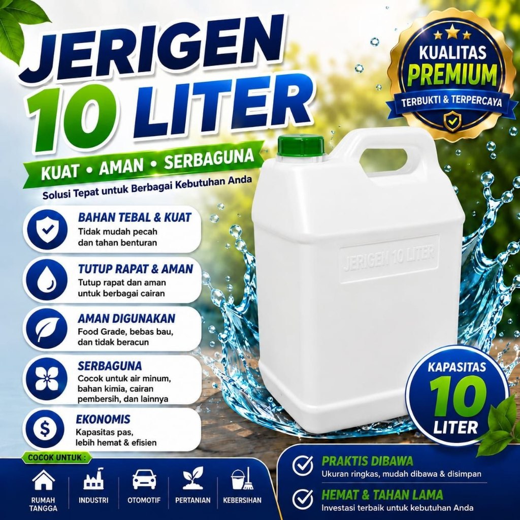 JERIGEN 10 LITER | JELIKEN | KOMPAN PUTIH TUTUP HIJAU | KOKANG | DERIGEN | DIRIGEN | JERIKEN BEKAS 9