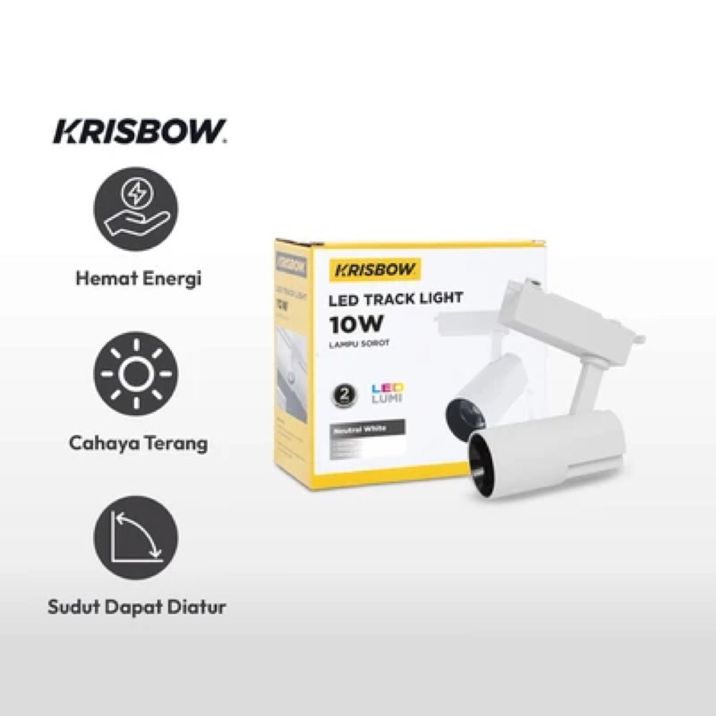 KRISBOW LAMPU TRACK SOROT LED 10WATT 5000K PUTIH/AZKO KRISBOW TRACKLIGHT NARROW 10W 5000K WHITE/LAMP