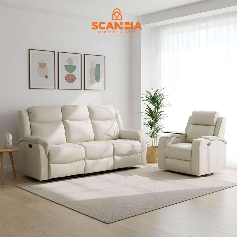 SCANDIA Set Sofa Tilda Recliner 3 +1 Seater Cream