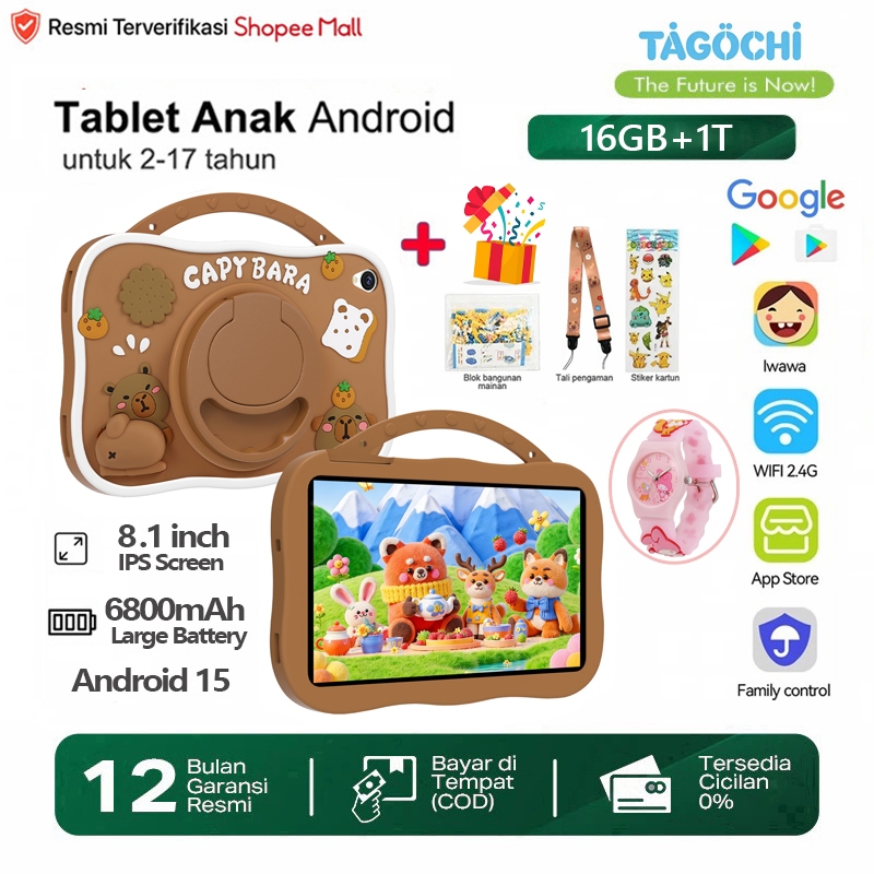 TAGOCHI Asli Baru Tablet Anak 8.1" IPS Screen XPAD 20 tablet anak android 16(8+8)GB+1T Android 15 Ta