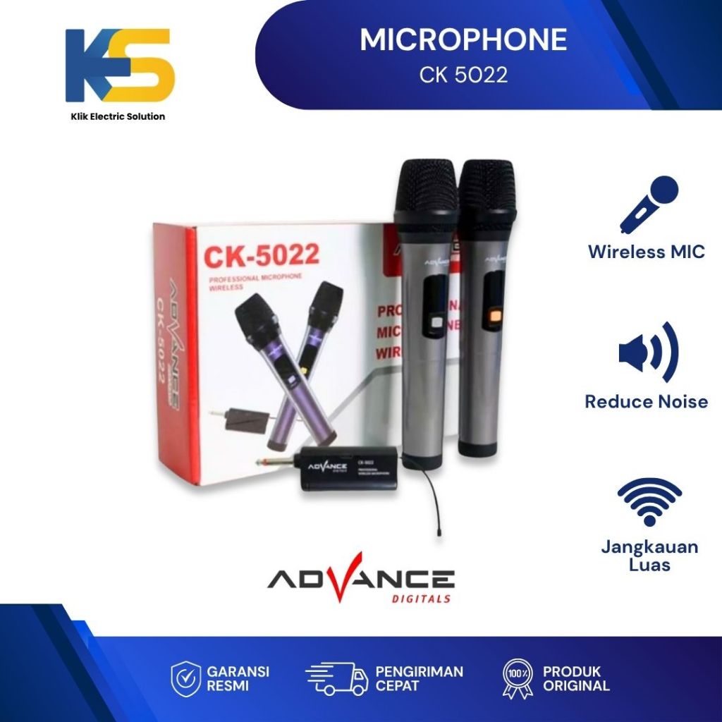 K.E.S - Advance CK-5022 Microphone Wireless Double Karaoke Duet Metal Anti Karat