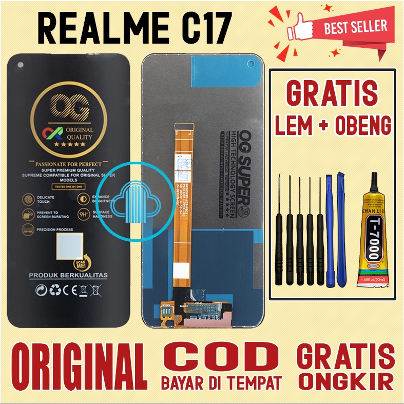 GRATIS LEM OBENG LCD TOUCHSCREEN REALME C17 LAYARSENTUH REALME C SERIES ORIGINAL ORI ALL MEREK FULLS