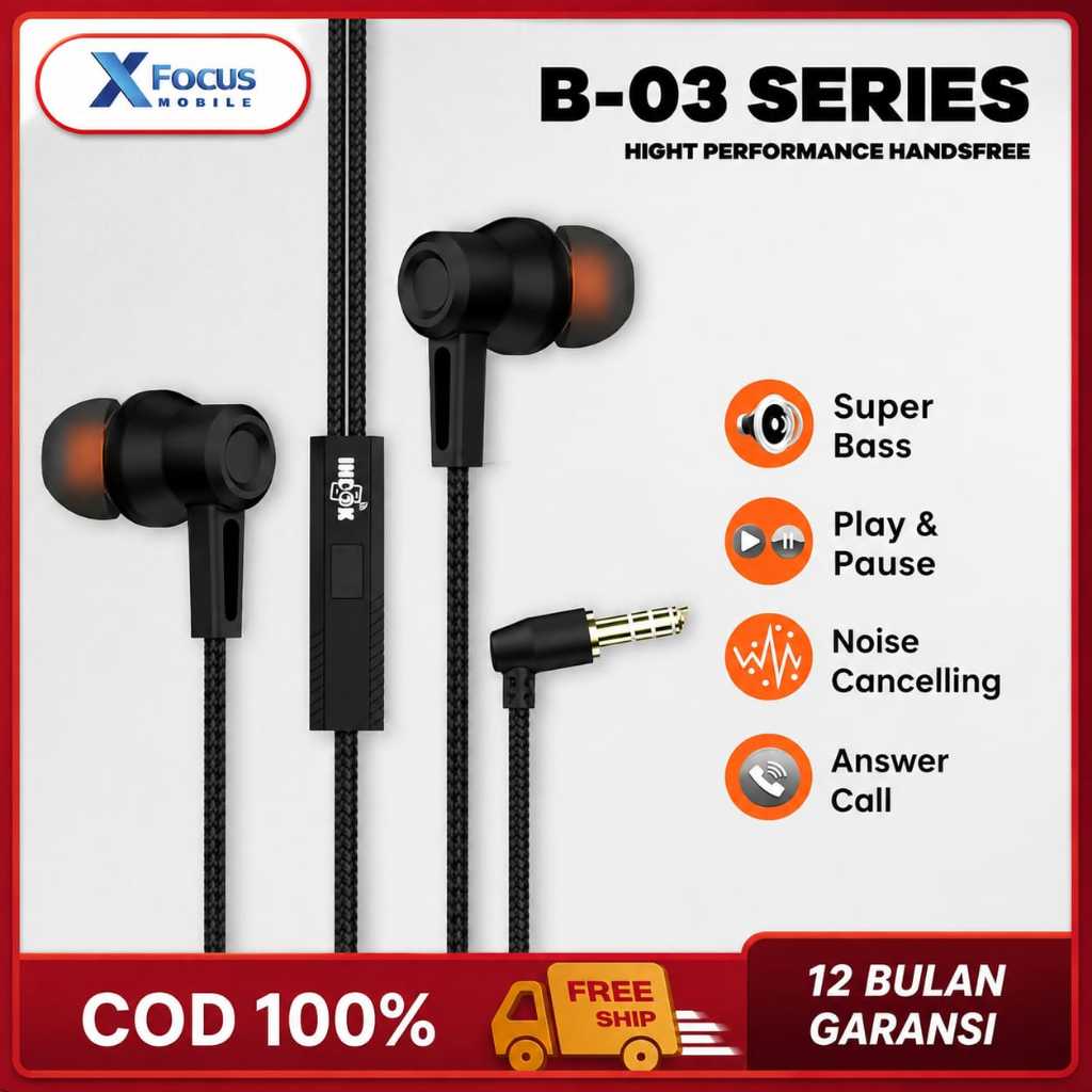 HEADSET INDOK B-03 SUPER BASS EARPHONE WITH MICROPHONE / KUALITAS BAIK
