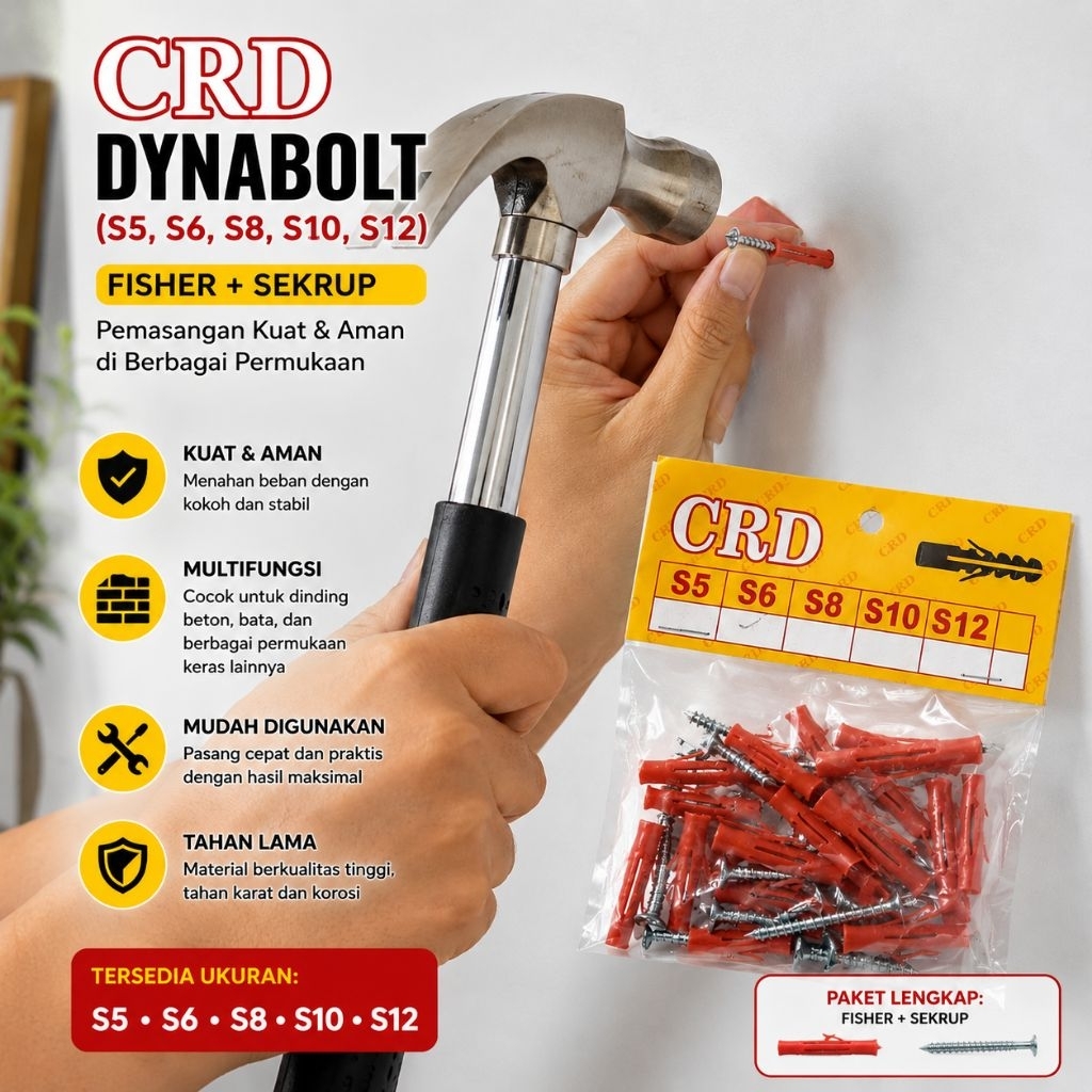 BAUT FISHER + SEKRUP TEMBOK DINDING BETON MERK CRD DYNAYBOLT UKURAN S6