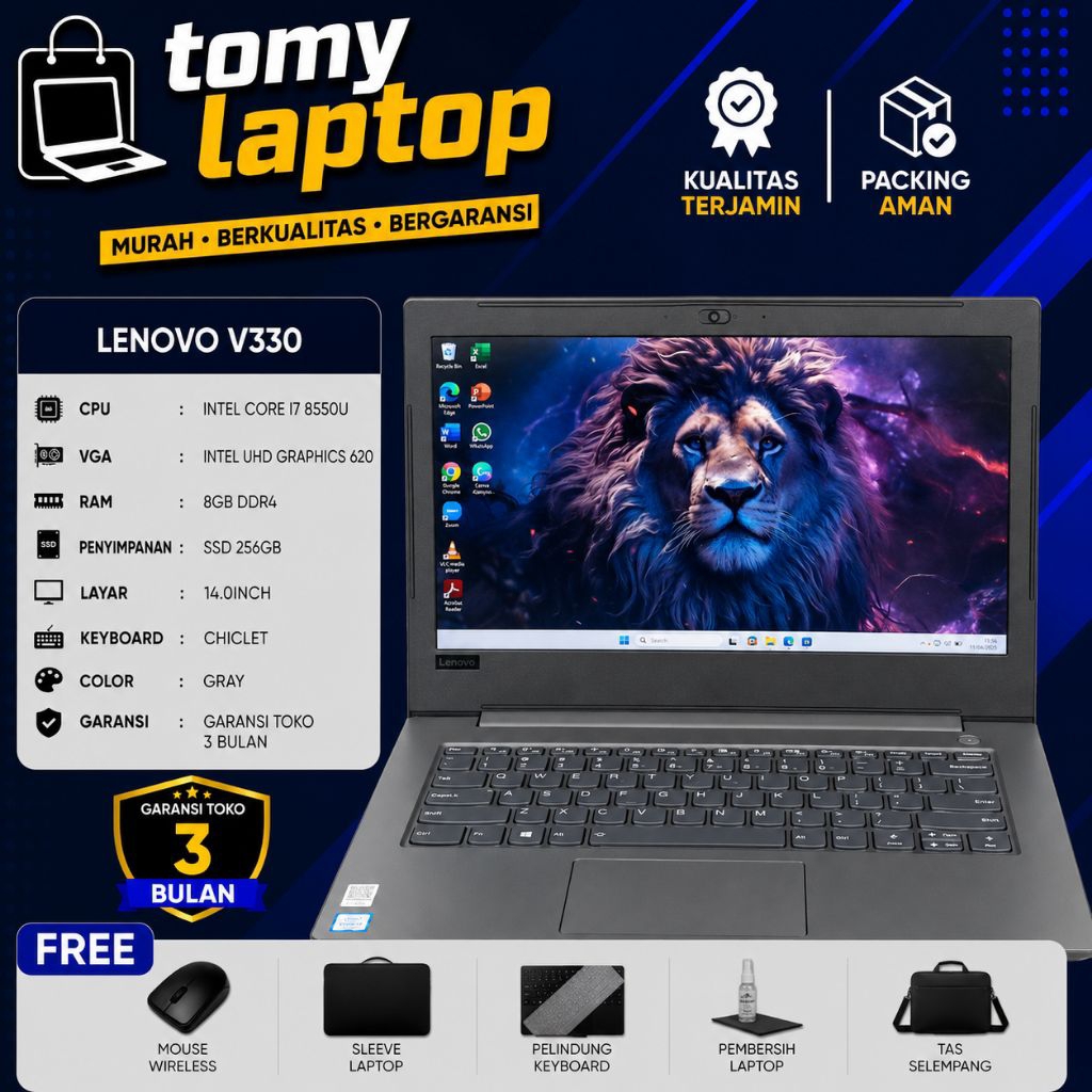 LAPTOP SECOND JAMINAN GARANSI TOKO LENOVO V330 INTEL CORE I7 8550U INTEL UHD GRAPHICS RAM 8GB DDR4 S