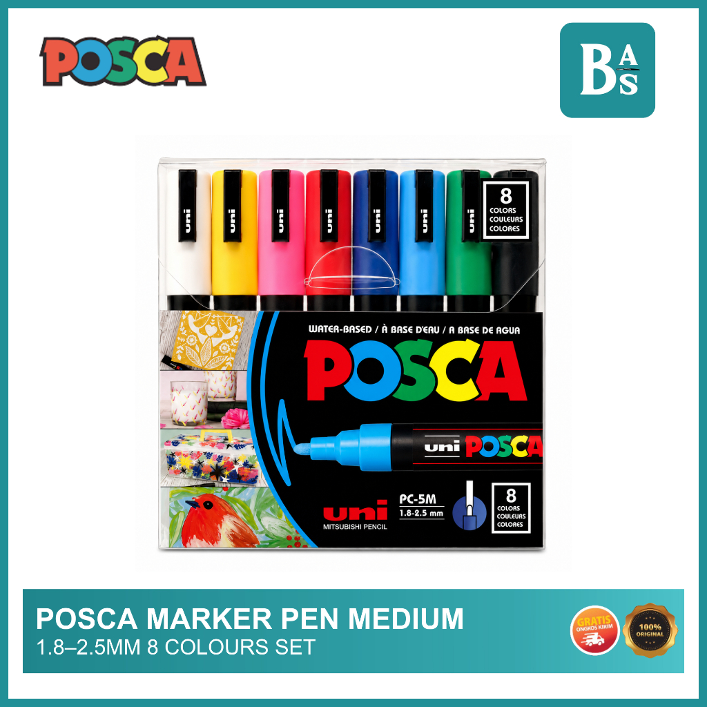 POSCA Marker Pen Medium 1.8–2.5mm 8 Colours Set