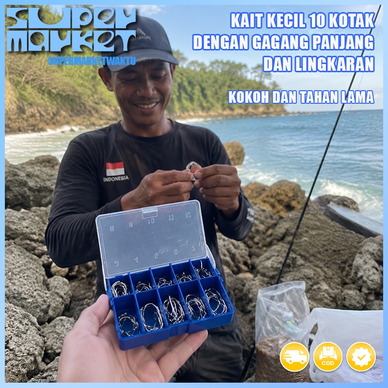 Kail kecil 10-bar, kail tangkai panjang dengan lingkaran, kail empat-bar, kail tangkai panjang denga