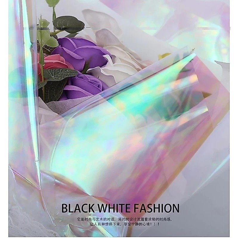 HNCREAT  - [5 LEMBAR] KERTAS BUNGA HOLOGRAM PELANGI WARNA WARNI SILVER/WRAPPING PAPER/ WRAP BUNGA/FL