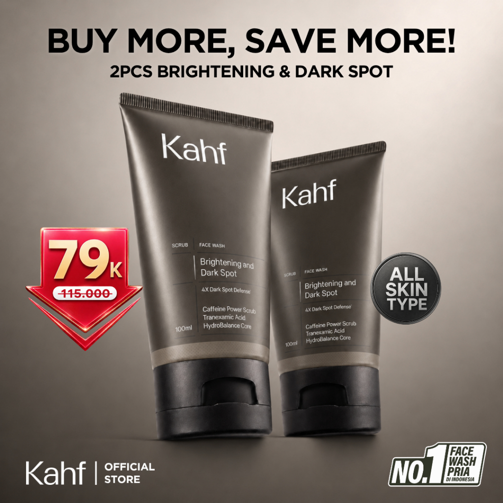 Twin Pack Kahf Face Wash Brightening and Dark Spot Scrub 100 ml - 2 pcs Sabun Cuci Muka Pria Anti No