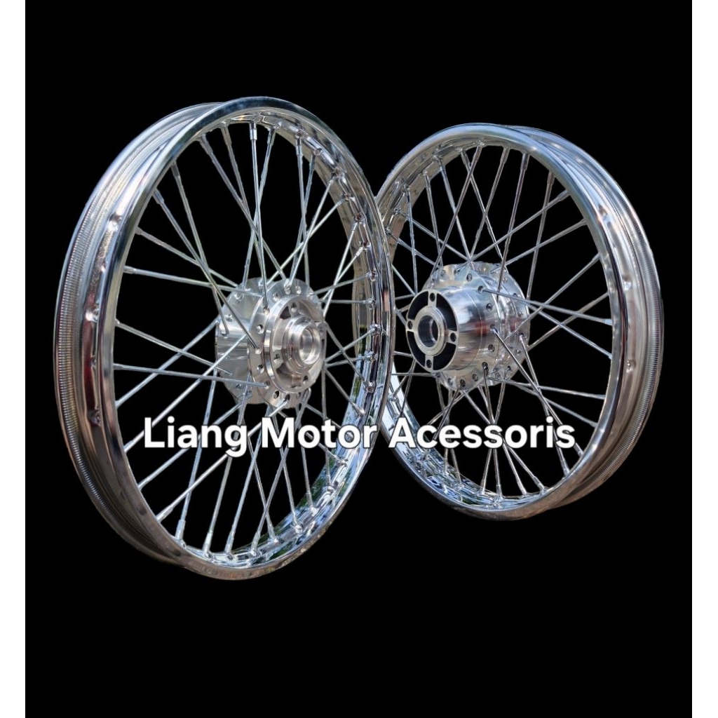 Sepaket Velg D.I.D Besi Atau Baja Ring 17 Lebar 140 160 Tromol Set Jari2 Full Chrome - Honda Supra X