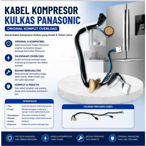 KABEL KOMPRESOR KULKAS PANASONIC ORIGINAL KOMPLIT OVERLOAD