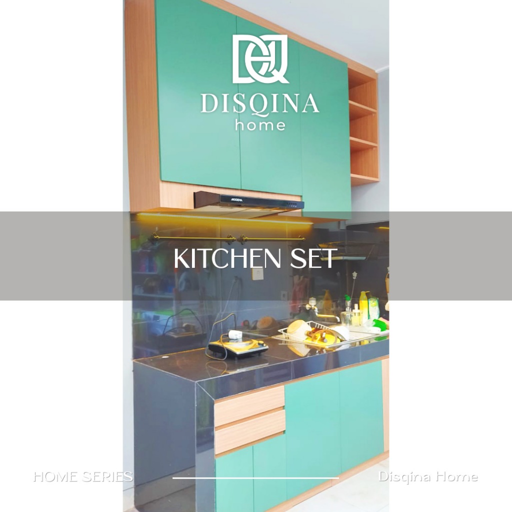 Kitchen Set Hijau Sage Minimalis Set Letter L Multifungsi