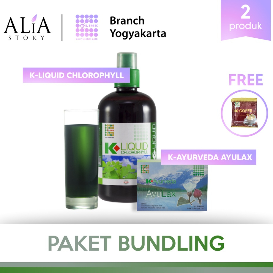 BUNDLING K-Liquid Chlorophyll + K-Ayurveda AyuLax - BONUS 1 Sachet K-Coffee 4 in 1 -  Original by Al