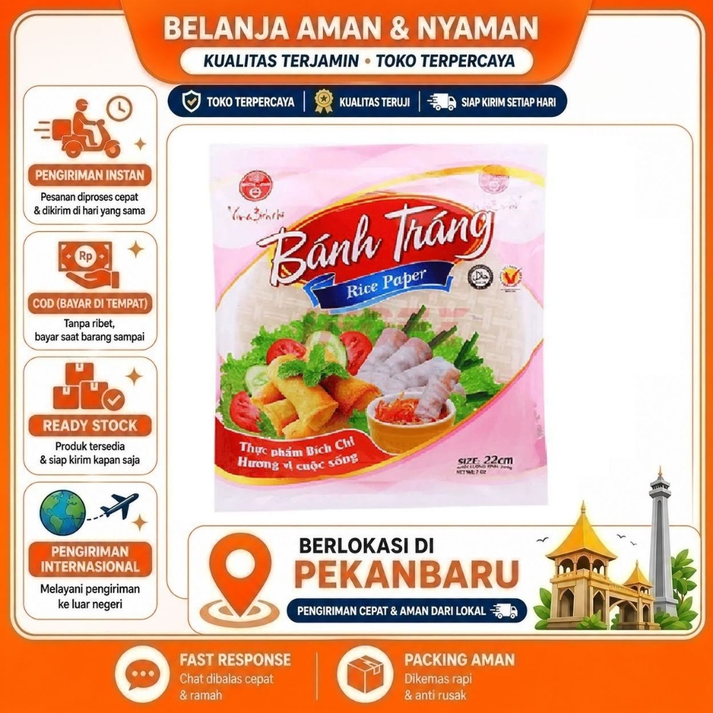 [SDW] pekanbaru/200 Gram 22cm Banh Trang Rice Paper Bulat Round Kertas Nasi Kulit Lumpia Popia Enak