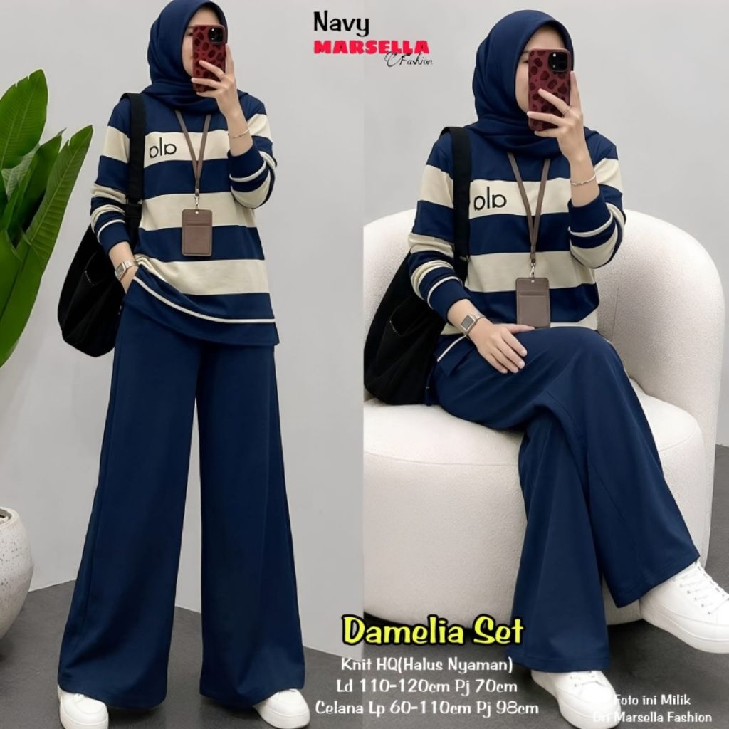 Damelia setelan kaos wanita terbaru alota one set knit wanita