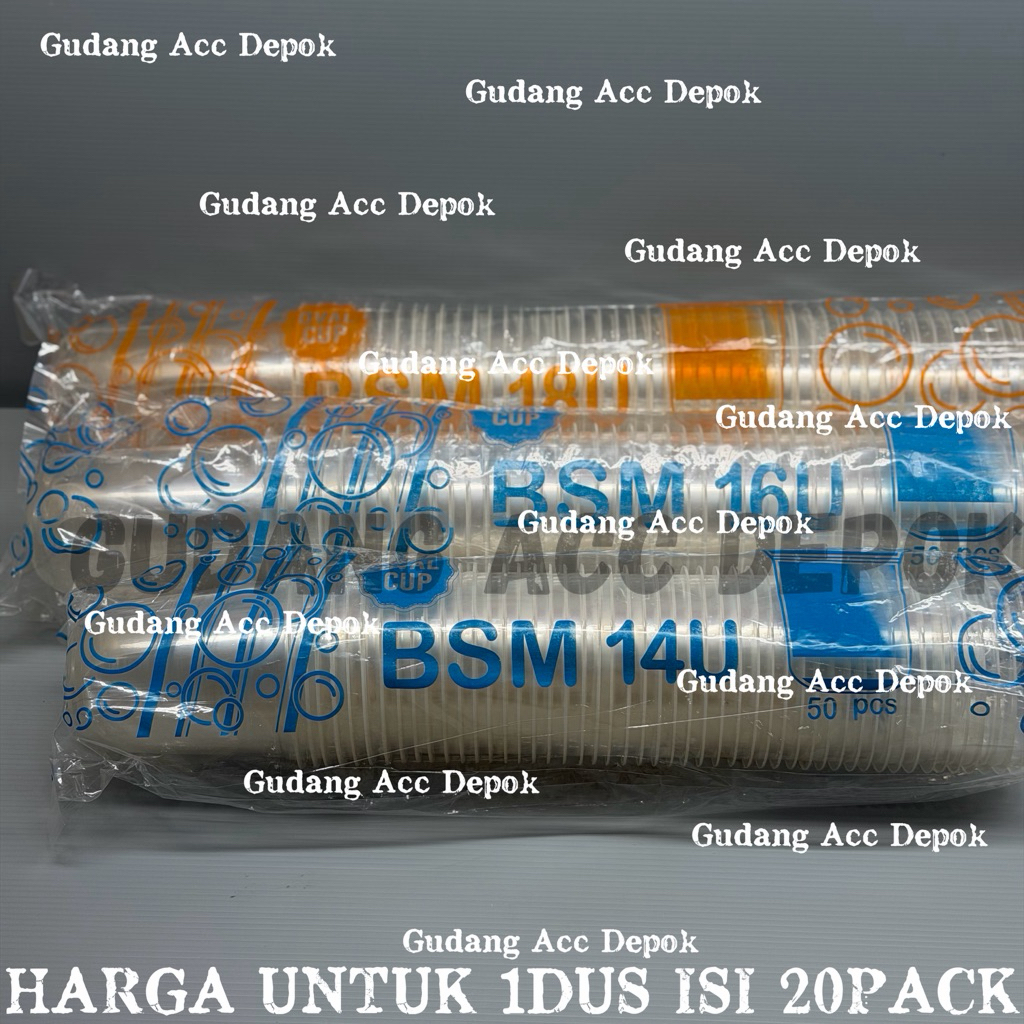 (1DUS ISI 20PACK) BSM U CUP 12OZ 14OZ 16OZ 18OZ 22OZ ISI 1.000 PCS| GELAS PLASTIK OVAL TEBAL BENING