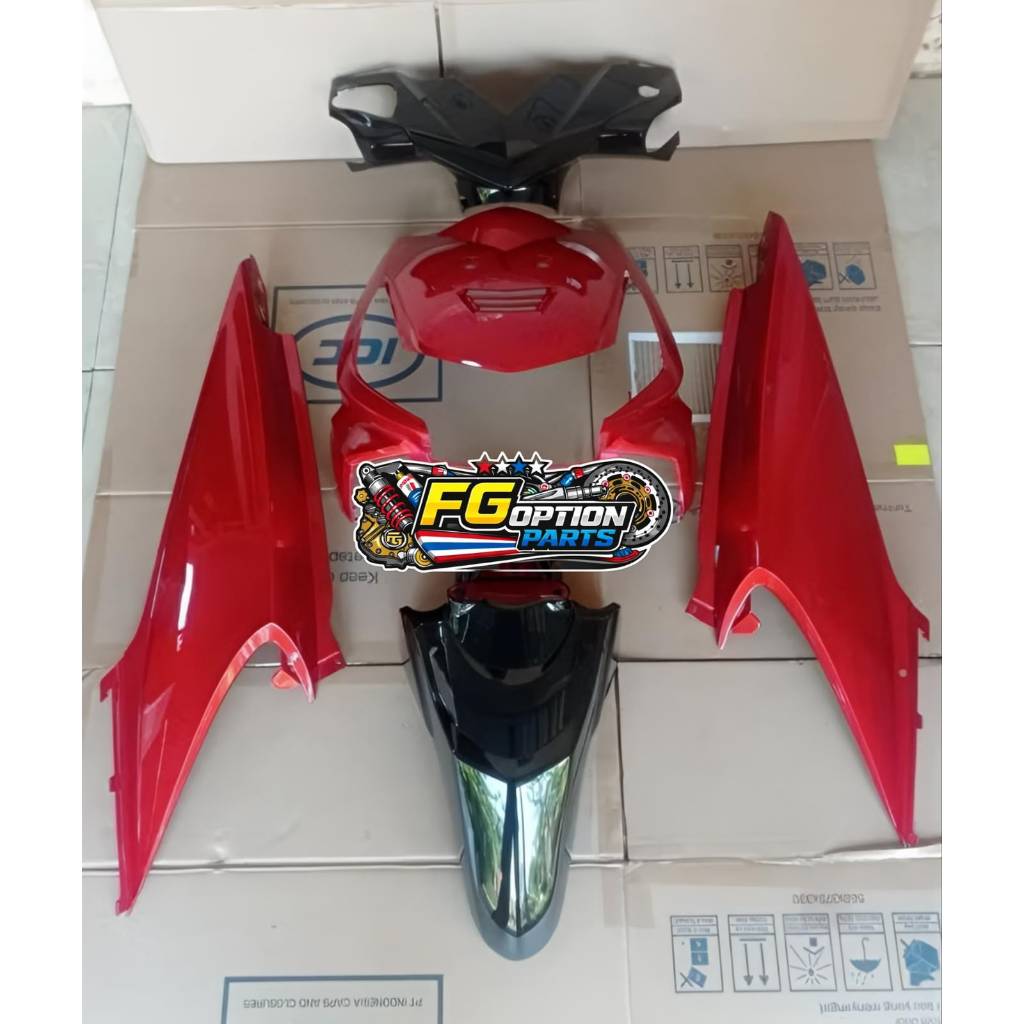 Full Bodi Halus Honda Beat Karbu tahun 2008-2012 Batok Spakbor Hitam Tameng Bodi Merah Termurah - Co