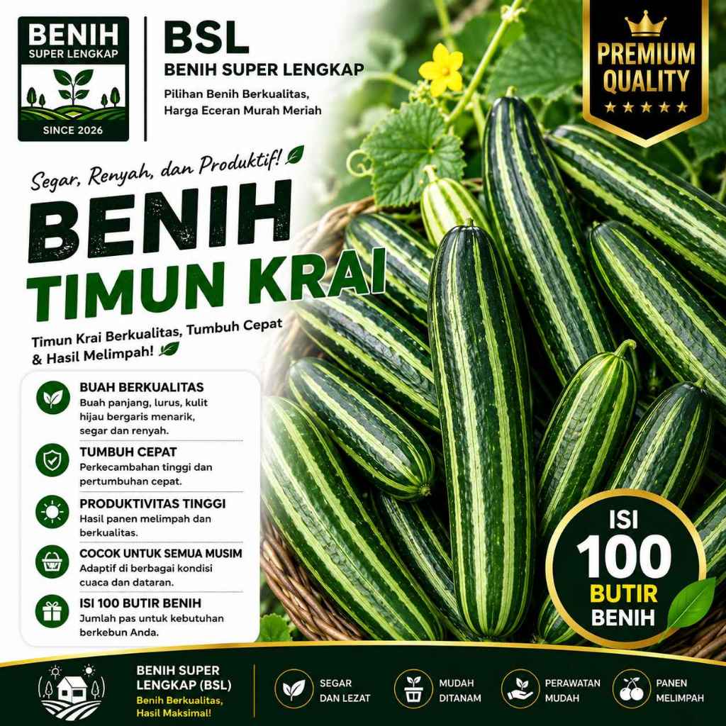 ( 100 Butir ) Benih Biji Timun Krai | Timun Krai Lalap | Mentimun Krai | UKI BIBIT