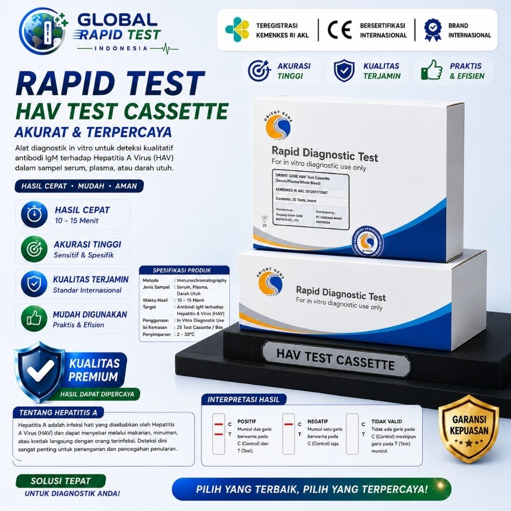 Rapid Test HAV Test Cassette Orient Gene 25 Test/Box | Deteksi Antibodi Hepatitis A Virus (HAV) IgM 