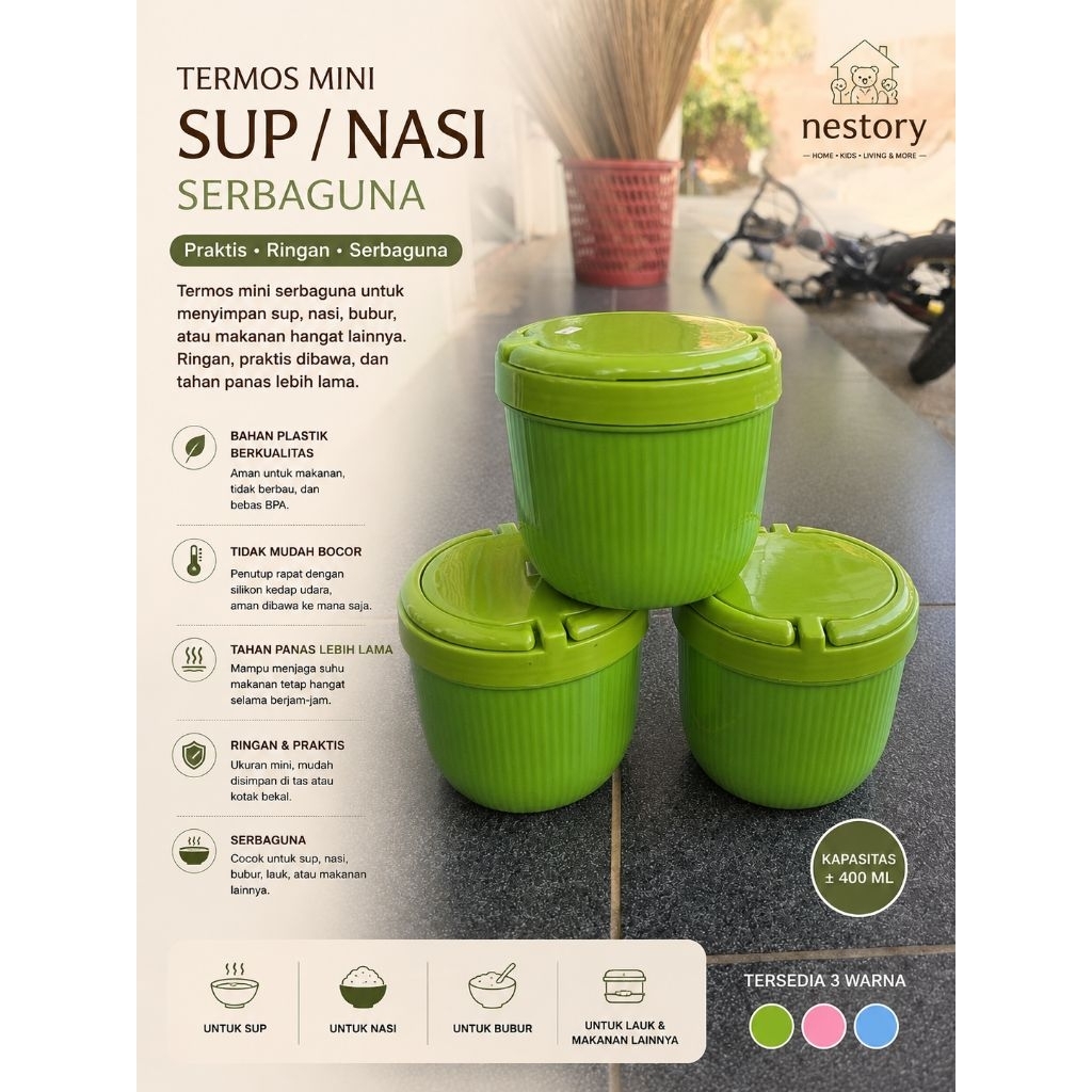 Termos Makanan Mini Stainless | Food Jar Penjaga Suhu untuk Nasi, Sup, Bubur dan Bekal Sekolah Kanto